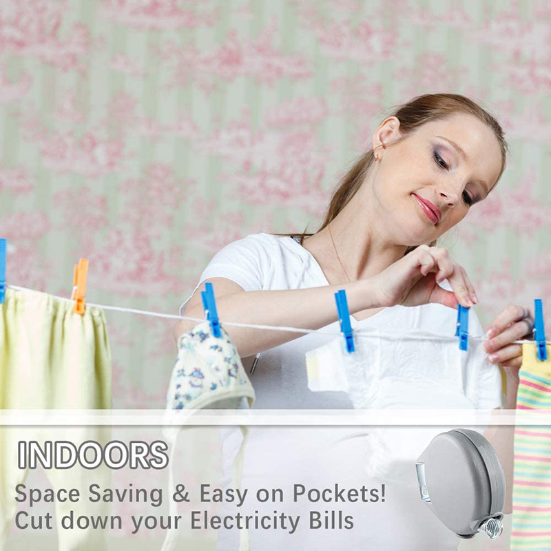 12M ištraukiama skalbinių linija, didelės talpos drabužių džiovintuvas su reguliuojama PVC virve Vidaus lauko skalbinių kabyklos rūbų laikiklis