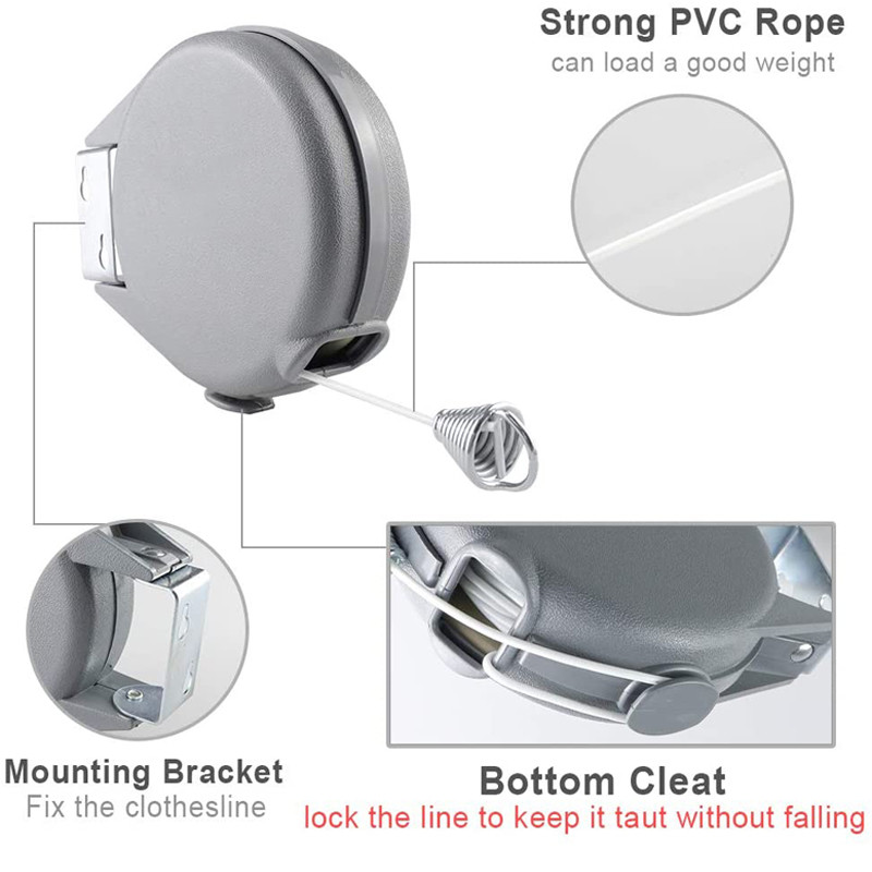 12M ištraukiama skalbinių linija, didelės talpos drabužių džiovintuvas su reguliuojama PVC virve Vidaus lauko skalbinių kabyklos rūbų laikiklis