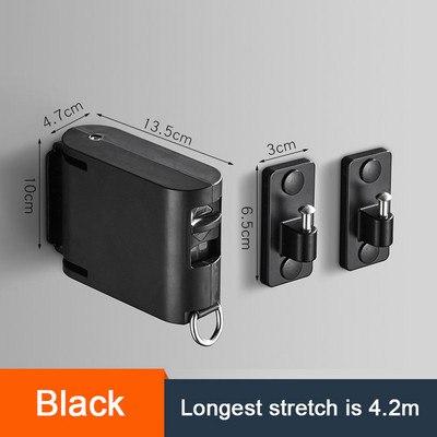 DOOKOLE Cursă de rufe retractabilă, Suport de perete pentru uscător retractabil pentru linie de haine reglabilă cu 34 găuri de agățare rezistente la vânt, negru