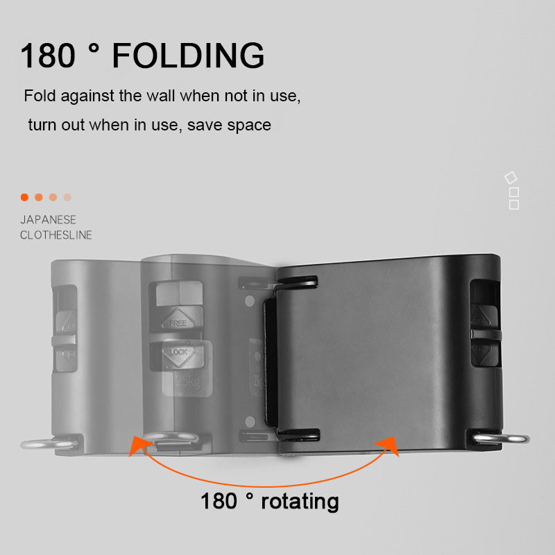 DOOKOLE Cursă de rufe retractabilă, Suport de perete pentru uscător retractabil pentru linie de haine reglabilă cu 34 găuri de agățare rezistente la vânt, negru