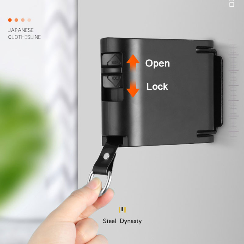 DOOKOLE Cursă de rufe retractabilă, Suport de perete pentru uscător retractabil pentru linie de haine reglabilă cu 34 găuri de agățare rezistente la vânt, negru