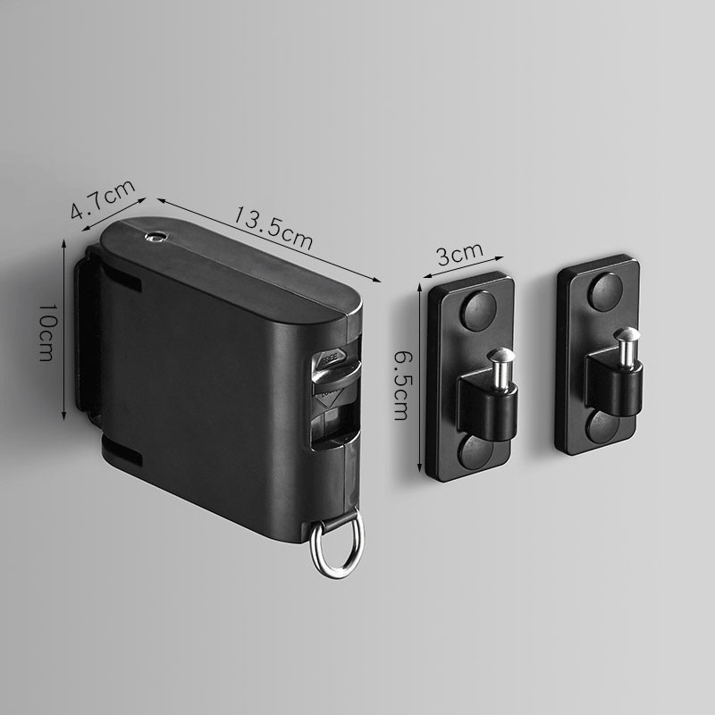 DOOKOLE Cursă de rufe retractabilă, Suport de perete pentru uscător retractabil pentru linie de haine reglabilă cu 34 găuri de agățare rezistente la vânt, negru