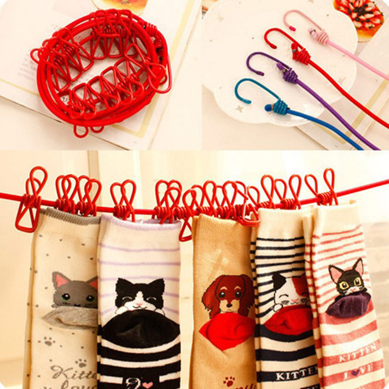 12 kapcsos Utazási Hordozható Kihúzható Ruhakötél Elasztikus Mosó zsinór Otthoni Zokni Alsóneműk Ruhaakasztó fogas Ruhazsinór