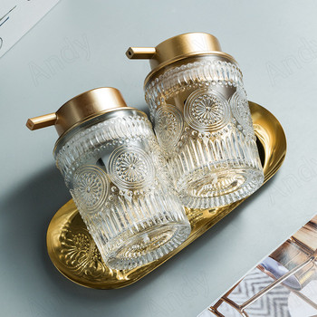 Европейска стъклена бутилка за сапун Golden Stroke Декоративна настолна шампоан Преса Комплект бутилки Модерен релеф Домашни аксесоари за баня