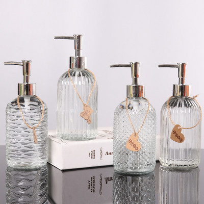 Sticlă europeană de săpun din sticlă, cu relief manual, dozator decorativ pentru dezinfectant de mână pentru birou, sticle de presă pentru loțiune transparentă pentru hotel