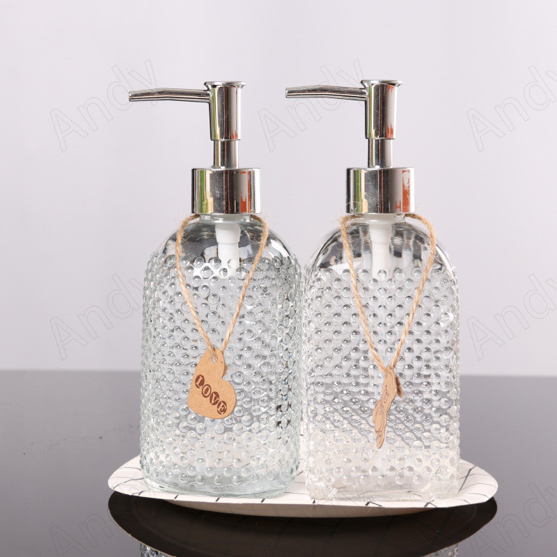 Sticlă europeană de săpun din sticlă, cu relief manual, dozator decorativ pentru dezinfectant de mână pentru birou, sticle de presă pentru loțiune transparentă pentru hotel