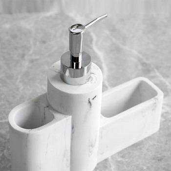 Διανομέας σαπουνιού κουζίνας Marble Look Liquid Hand and Dish Soap Dispenser Pump Νεροχύτης μπουκαλιών Πλύσιμο πιάτων, βούρτσα, θήκη για σφουγγάρι 3 σε 1
