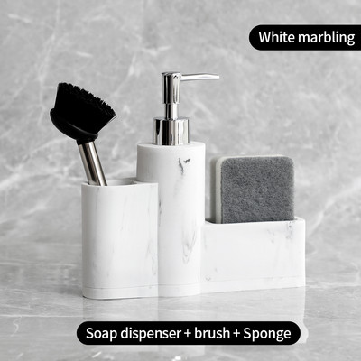 Virtuvės muilo dozatorius Marble Look Skystas rankų ir indų muilo dozatorius, siurblys, butelis, kriaukle, indų ploviklis, šepetys, kempinės laikiklis 3 viename