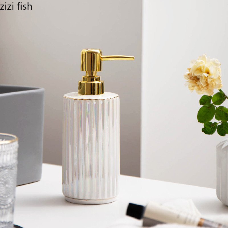 Sticla creativă de loțiune din ceramică Recipient dezinfectant pentru săpun de mână în dungi de uz casnic Flacon de șampon Dozator portabil de săpun în aer liber