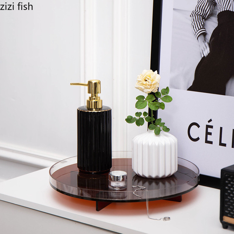Sticla creativă de loțiune din ceramică Recipient dezinfectant pentru săpun de mână în dungi de uz casnic Flacon de șampon Dozator portabil de săpun în aer liber