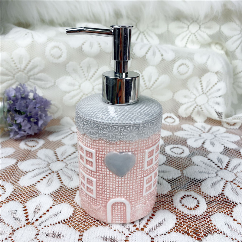 Sticla americană, creativă, roz, ceramică, pentru dezinfectant de mâini, articole sanitare, decorare drăguță