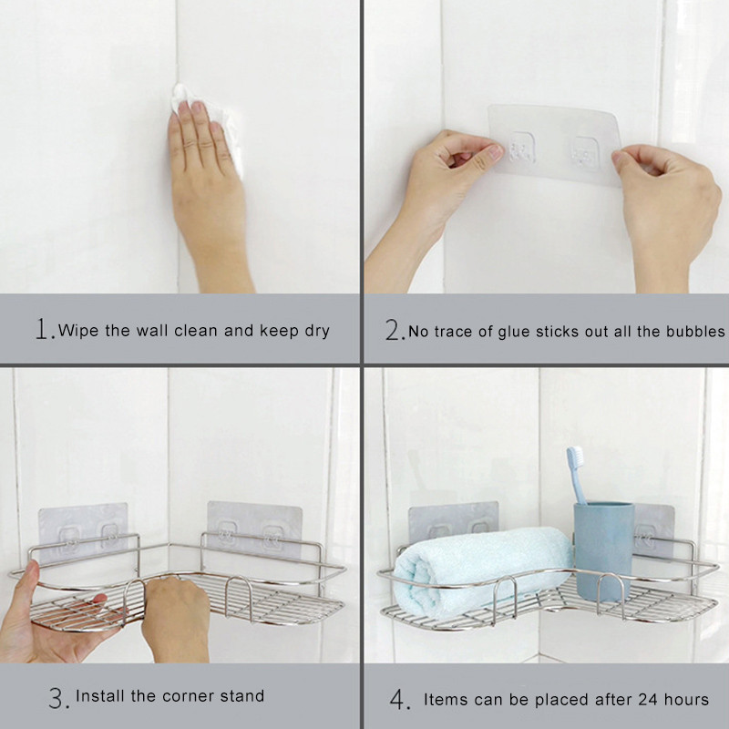 Raft de duș pe colț pentru baie, 1 bucată, raft pentru baie, din oțel inoxidabil, triunghiular, șampon, săpun, rafturi de depozitare, accesorii pentru bucătărie WC