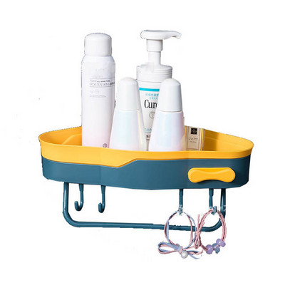 Plastikinė prie sienos tvirtinama kampinė lentyna be smūgių trikampė laikymo lentyna su kabliukais Šampūnas dušo želė laikymo lentyna Vonios kambario priedas