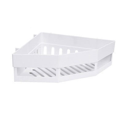 Plastikinė prie sienos tvirtinama kampinė lentyna be smūgių trikampė laikymo lentyna su kabliukais Šampūnas dušo želė laikymo lentyna Vonios kambario priedas