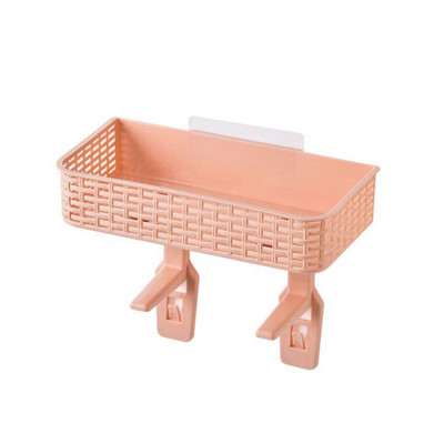 Coș cosmetic pentru baie din plastic de culoare bomboană cu cârlige de remorcare Suport de depozitare montat pe perete Raft pentru prosoape pentru chiuvetă Accesorii pentru baie