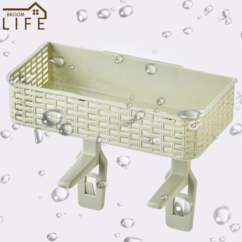 Coș cosmetic pentru baie din plastic de culoare bomboană cu cârlige de remorcare Suport de depozitare montat pe perete Raft pentru prosoape pentru chiuvetă Accesorii pentru baie