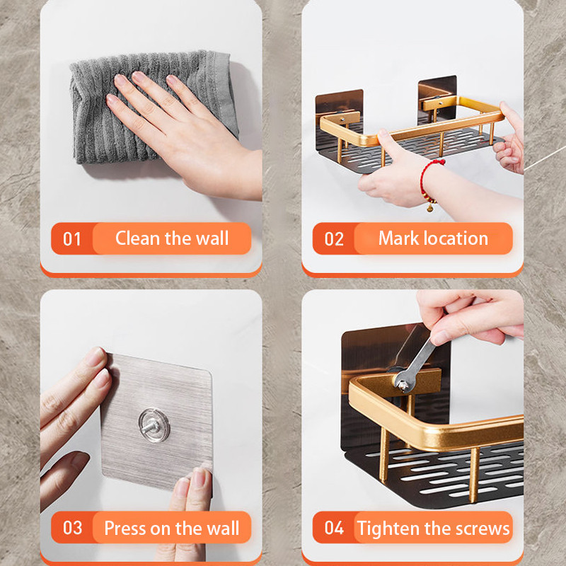 Rafturi pentru baie Rafturi din aluminiu pentru șampon, duș, suport pentru suport de depozitare, montat pe perete, organizator de bucătărie, accesoriu de baie fără perforații