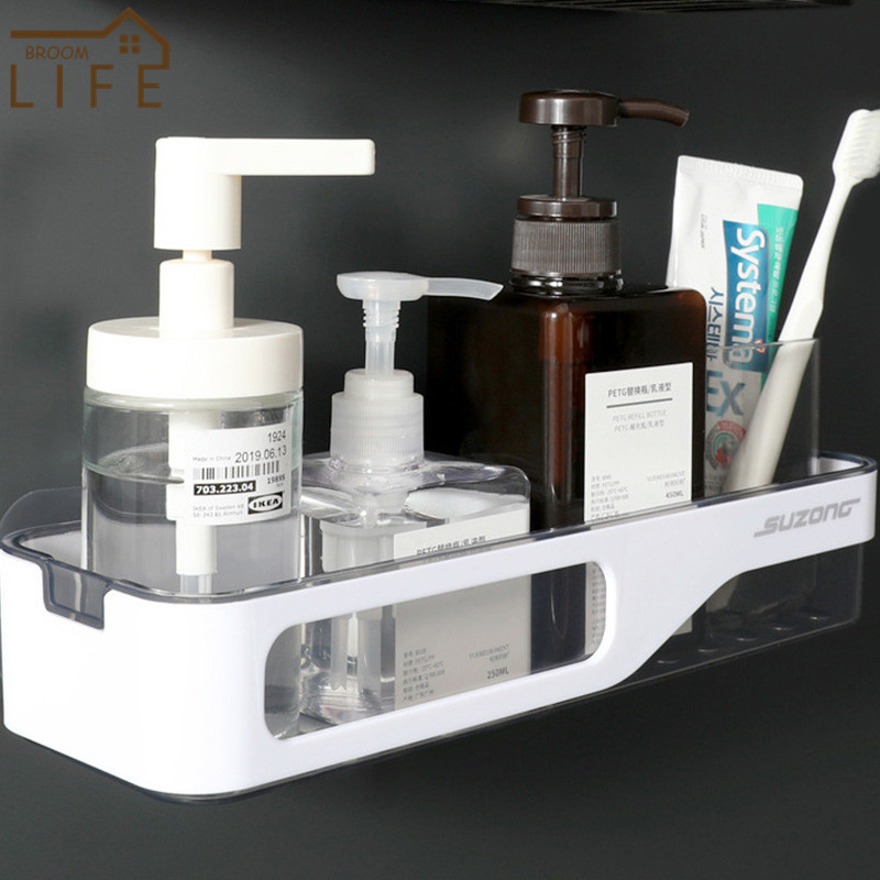 Prie sienos tvirtinamas vonios lentyna šampūnas Prieskoniai Laikiklis Laikiklis Virtuvės Tvarkyklės Lentynos Paprasto stiliaus vonios kambario priedai