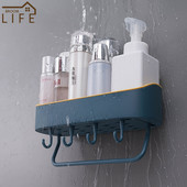 Raft de depozitare pentru baie Raft cu cârlige Suport pentru prosoape Baruri pentru șampon Raft pentru duș Raft pentru organizare de perete pentru bucătărie Accesorii pentru baie