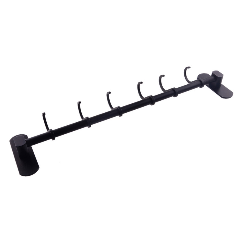 Kuhinjska kupaonska šipka Zidni držač za posuđe Stalak za odlaganje 6 kuka 40 cm duljine crna/srebrna