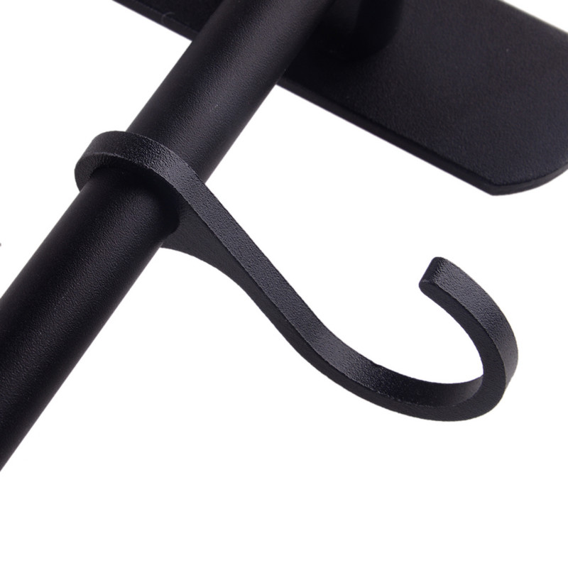 Kuhinjska kupaonska šipka Zidni držač za posuđe Stalak za odlaganje 6 kuka 40 cm duljine crna/srebrna