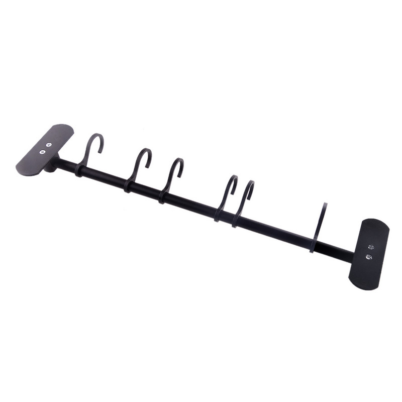 Kuhinjska kupaonska šipka Zidni držač za posuđe Stalak za odlaganje 6 kuka 40 cm duljine crna/srebrna