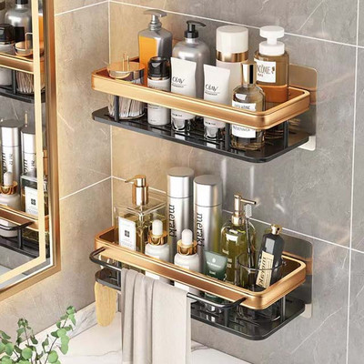 Rafturi pentru baie Raft de colț montat pe perete fără găurire Suport pentru suport de depozitare pentru duș Organizator pentru șampon pentru toaletă Accesorii pentru baie