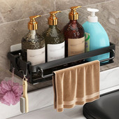 Rafturi de baie multifuncționale Raft de colț de perete fără găurire Suport de depozitare pentru duș pentru organizator de șampon pentru prosoape cu 2 cârlige