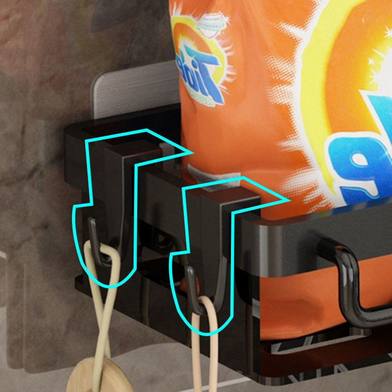 Rafturi de baie multifuncționale Raft de colț de perete fără găurire Suport de depozitare pentru duș pentru organizator de șampon pentru prosoape cu 2 cârlige