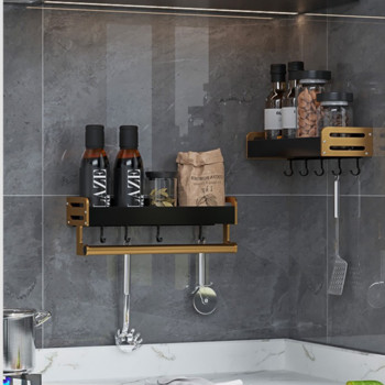 Πολυτελή ράφια μπάνιου χωρίς διάτρηση Θήκη αποθήκευσης ντουζιέρας με πετσέτα οργάνωσης τουαλέτας με γάντζους Αξεσουάρ μπάνιου