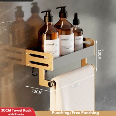 Luxus fürdőszobai polcok Ütésmentes zuhanykabin tároló tartó törülközőtartóval WC-rendező kampókkal Fürdőszoba kiegészítők