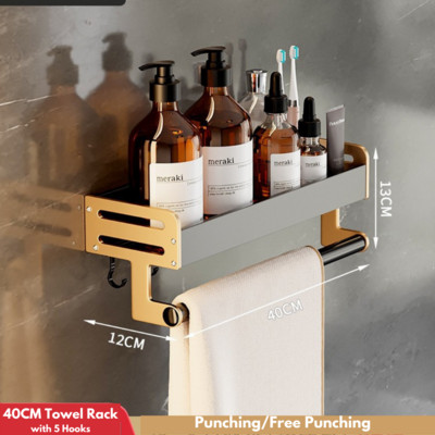 Luxus fürdőszobai polcok Ütésmentes zuhanykabin tároló tartó törülközőtartóval WC-rendező kampókkal Fürdőszoba kiegészítők