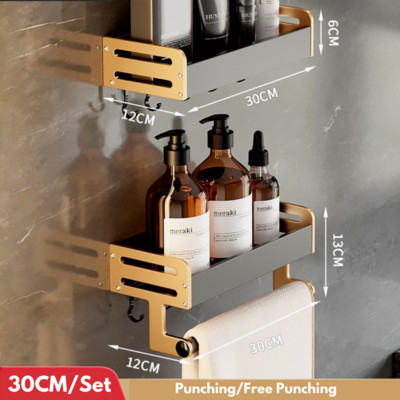 Luxus fürdőszobai polcok Ütésmentes zuhanykabin tároló tartó törülközőtartóval WC-rendező kampókkal Fürdőszoba kiegészítők