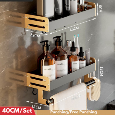 Luxus fürdőszobai polcok Ütésmentes zuhanykabin tároló tartó törülközőtartóval WC-rendező kampókkal Fürdőszoba kiegészítők