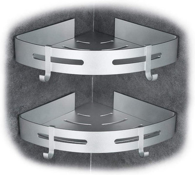 Rafturi de depozitare din aluminiu pentru baie, duș, raft de colț cu 4 cârlige, toaletă, organizator de bucătărie, adeziv, fără rafturi de găurire