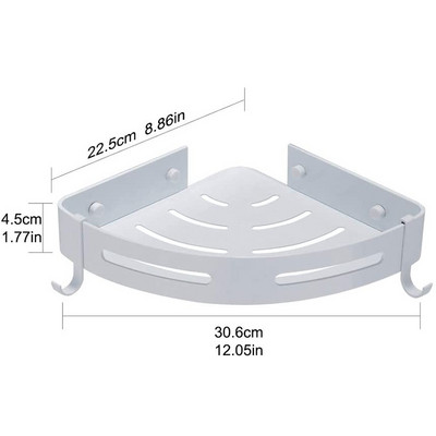 Rafturi de depozitare din aluminiu pentru baie, duș, raft de colț cu 4 cârlige, toaletă, organizator de bucătărie, adeziv, fără rafturi de găurire