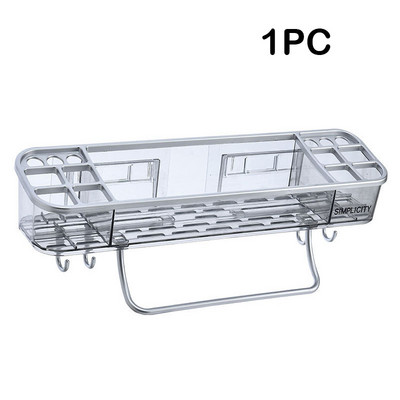 Organizator transparent de colț Raft pentru baie Suport pentru perie de machiaj Suport de depozitare din plastic pentru toaletă montat pe perete cu organizator pentru bară de prosoape