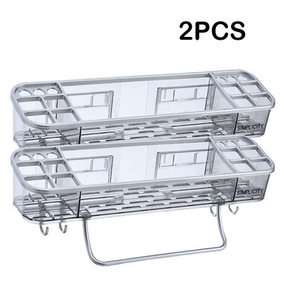 Organizator transparent de colț Raft pentru baie Suport pentru perie de machiaj Suport de depozitare din plastic pentru toaletă montat pe perete cu organizator pentru bară de prosoape