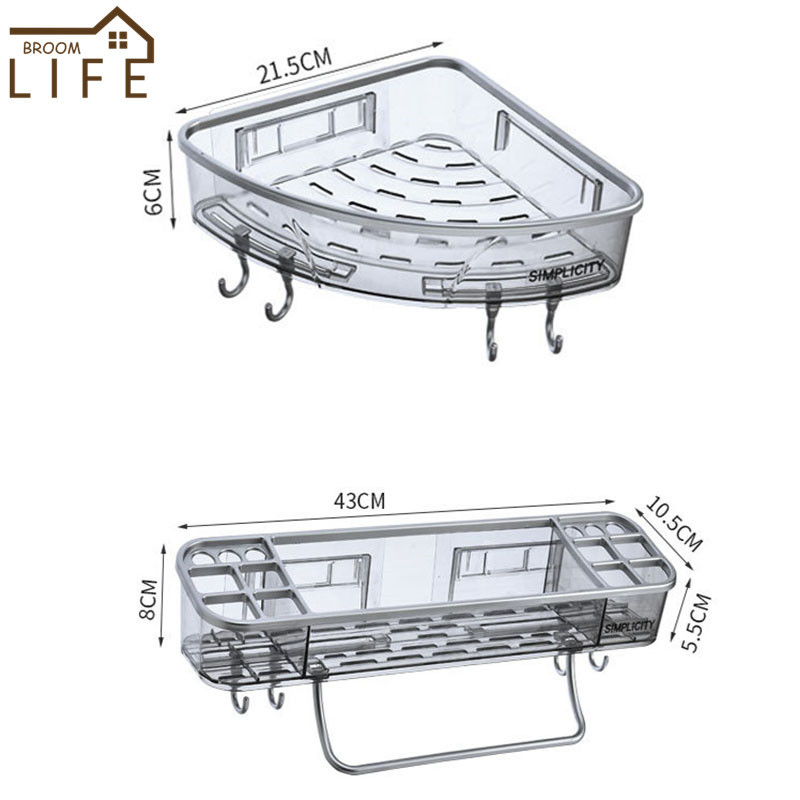 Organizator transparent de colț Raft pentru baie Suport pentru perie de machiaj Suport de depozitare din plastic pentru toaletă montat pe perete cu organizator pentru bară de prosoape