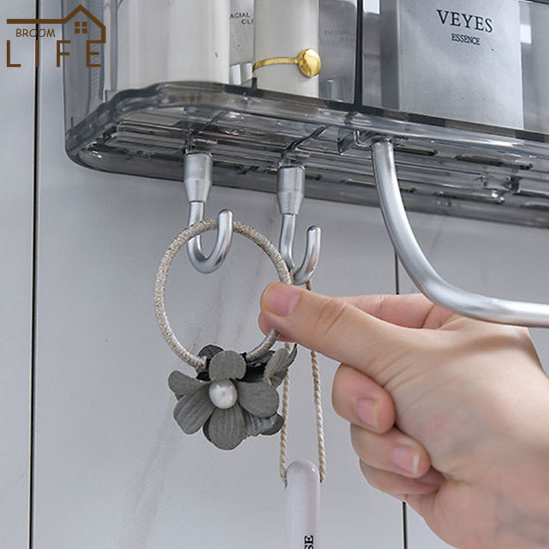 Organizator transparent de colț Raft pentru baie Suport pentru perie de machiaj Suport de depozitare din plastic pentru toaletă montat pe perete cu organizator pentru bară de prosoape