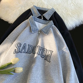 Bluza barbateasca model nou cu guler si fermoar din denim