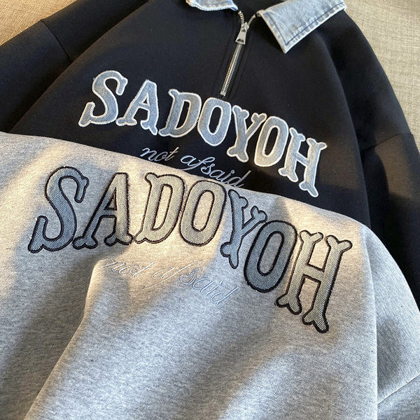 Bluza barbateasca model nou cu guler si fermoar din denim