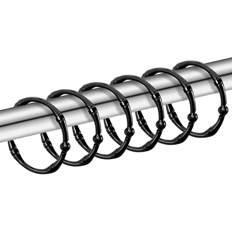 Nehrđajuće dekorativne kuke za tuš za kupaonicu Set od 12 vrhunskih metalnih prstenova za tuš, vješalice, crne