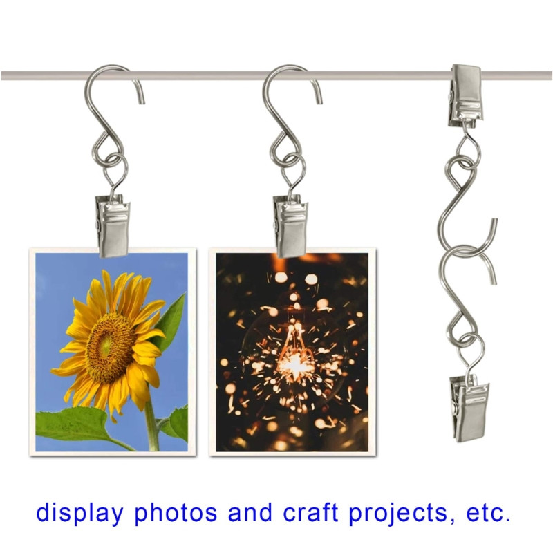 100 buc. Cârlige din metal S Clipsuri pentru perdele pentru agățat lumini de petrecere Umerașe cu cleme Foto corturi de camping Artă Artizanat Afișare Decor de grădină