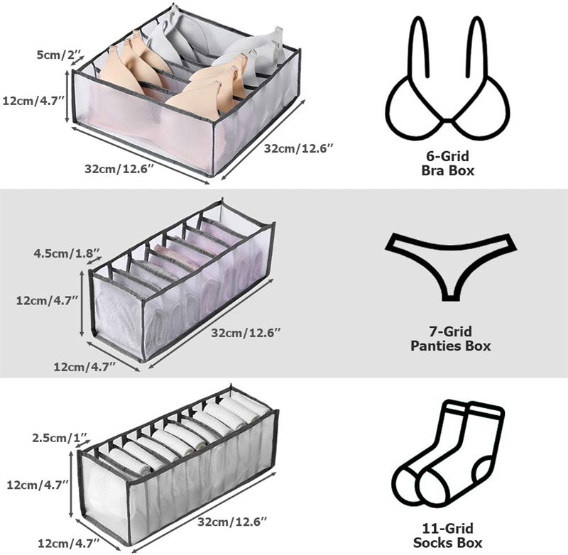 3 rinkinys „Multi Grids“ apatinis trikotažas Stalčių laikiklis Spinta Liemenėlė Kojinės Kaklaraiščiai Skirstytuvai Sulankstoma spinta apatinės kelnės Šalikai Dėžutė
