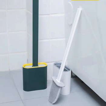 Комплект силиконова тоалетна четка и държач за стена за баня, ъглова четка за дълбоко почистване на главата на гъвкавата четка за тоалетна чиния
