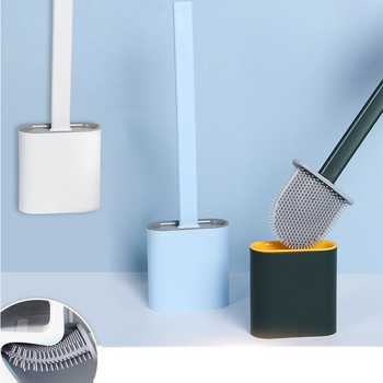 Комплект силиконова тоалетна четка и държач за стена за баня, ъглова четка за дълбоко почистване на главата на гъвкавата четка за тоалетна чиния