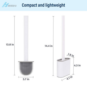 Комплект силиконова тоалетна четка и държач Неплъзгаща се подвижна дръжка и огъваща се глава на четката Монтиран на стената комплект за почистване WC аксесоари