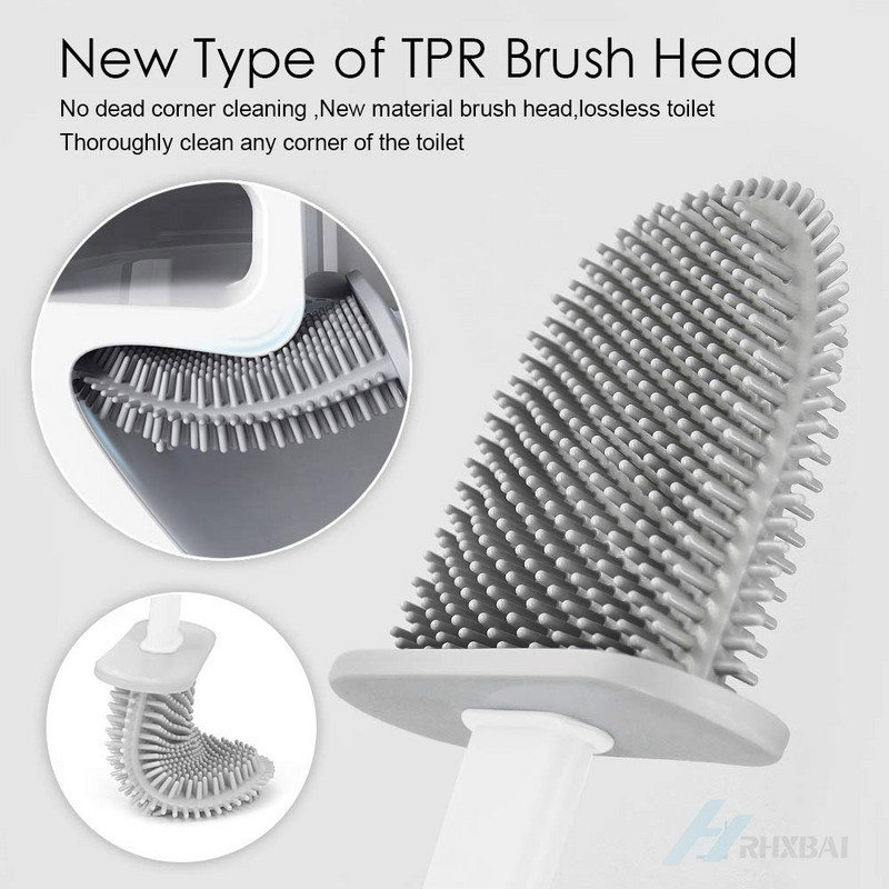 Set silikonske WC četke i držača Neklizajuća uklonjiva ručka i savitljiva glava četke Komplet za čišćenje na zidu WC pribor