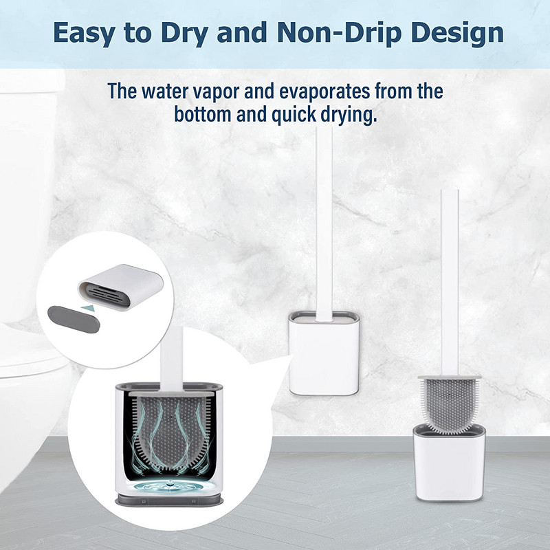 Perie de toaletă cu cap din silicon TPR moale cu suport Negru Mâner detașabil montat pe perete Produs de curățat pentru baie Accesorii durabile pentru WC